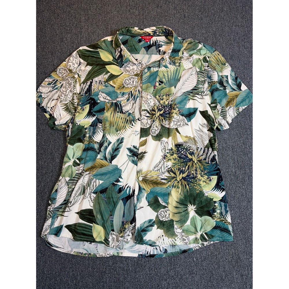 Guess Mens XXL‎ Tropical Botanical Floral Button Down Shirt Green T3YH52WD4L0